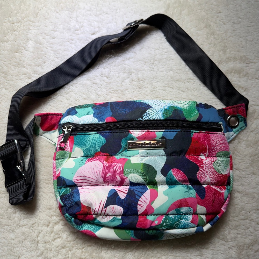 Samantha Brown Puffer Floral Fanny Pack Belt Bag Adjustable Strap Coin Purse New